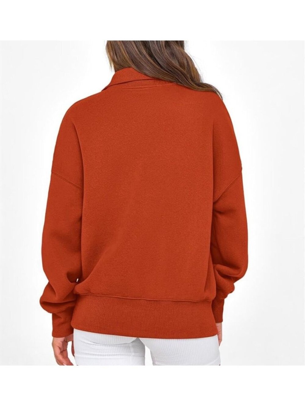 NWT Pretty Garden Brick Red Quarter-Zip Oversized Sweatshirt M Soft Cozy Preppy - Picture 3 of 9